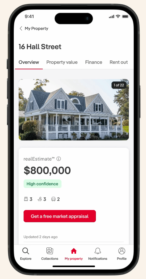 The final equity and home-loan tracker in motion inside the realestate.com.au app.